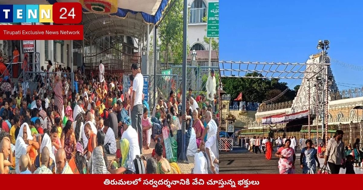 తిరుమలలో సర్వదర్శనానికి వేచి చూస్తున్న భక్తులు