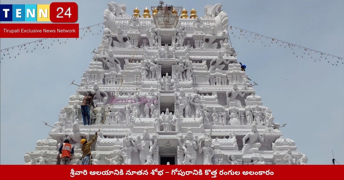 తిరుమల శ్రీవారి ఆలయం – రంగులు వేస్తున్న దృశ్యం